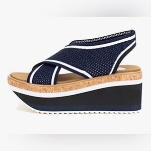 Yellow Box Navy and White Platform Wedges